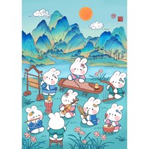 추석 재회 풍요 래빗 diy그림색칠하기 계묘년 토끼의 해 행운 부귀 건강 기원 보름달 만월축제 잔치 준비중 풍수 일러스트그리기 피포페인팅 집콕취미 액자프레임포함[티레오], 그리기 선택2번-토끼모임, 액자프레임포함(40*50cm)