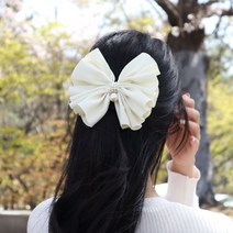 플리츠 화이트 진주 포인트 리본 헤어핀 자동핀 예쁜 명품 헤어 집게 바나나 똑딱 옆머리 앞머리 올림머리 핀 어린이집 크리스마스 생일 선물