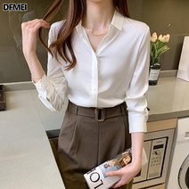 DFMEI 새틴 긴팔셔츠 여성 디자인 미니멀 항풍 블라우스 블라우스