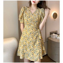 88 77 빅사이즈 편안한 원피스 66 브이넥 랩원피스 옐로우 퍼플