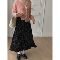 맨드리 밴딩 쉬폰 주름 도트 롱스커트