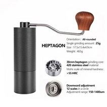 커피머신 원두커피 캡슐커피 드롱기 가정용커피머신 수동커피머신 휴대용 수동 커피 그라인더 알루미늄 합금 핸드 콩 밀 에스프레소 메이커 24 그리드 조절 가능 스테인레스 스틸 버, 07 Black Heptagon B