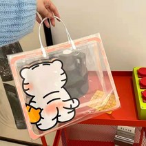쇼핑백 투명 pvc 포장 핸드백 외출 패션 pp 쇼핑백 옷가게용 귀여운 호랑이 선물 가방 제작 가능, 01 1개장-투명