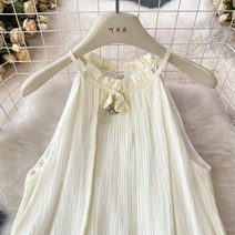 데일리 지퍼 원피스 홀터넥 여름 해변 휴가 민소매 프릴 스커트