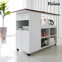 마르코 1200 이동식 아일랜드 홈바 테이블사각, 상판색상:멀바우 / 수납장색상:화이트
