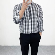 엠클로 남자 베이직 미니 고방체크 폴리셔츠 남방 3컬러