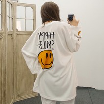 스마일링 백프린팅 오버핏 긴팔 봄가을 롱티셔츠