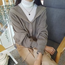 상상그이상 여성용 단추여밈 가오리 후드 니트 가디건 루즈핏 체형커버 얇은자켓 단품니트 긴팔가디건 간절기 데일리룩