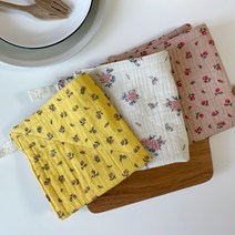 순면 4겹 요루 거즈 행주 핸드타올 빨아쓰는 키친크로스 홈카페 식탁 꾸미기, 작은장미 코랄핑크, 고리있음, 1개