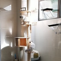 고양이 캣타워 원목 나무 캣폴 놀이터 숨숨집 하우스 집 빌딩 폴 프레임, 디럭스 더블프리미엄