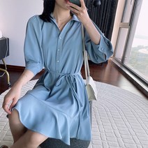 POMTOR 여름 우아한 카라넥 프렌치 반팔 원피스