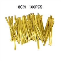 100Pcs 8cm 와이어 메탈릭 트위스트 넥타이 골드 슬리버 씰링 트위스트 넥타이 캔디 가방 킹 롤리팝 디저트 포장 파티 용품, gold