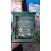 엔틱 빈티지 열쇠함 카페 화장실 원목 열쇠걸이 벽걸이 선반, 하늘색