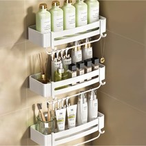 쓰리오브어스 무타공 알루미늄 욕실 일자선반 O형, 화이트 행거형, 3개