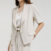 스타일온미 네추럴리치 린넨 블렌딩 테일러드 원버튼 세미 크롭 자켓