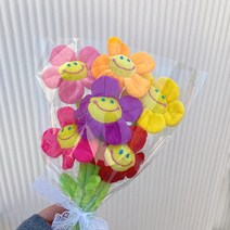 꽃다발 졸업식 선택) 꽃인형 인형(색 천꽃 꽃다발 생일 어린이집 입학식 만들기 유치원 헝겊꽃 식목일 32cm, 오렌지
