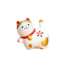 세라믹 수제 행운의 고양이 입상 자동차 대시 보드 장식 자동차 인테리어 장식 동상 침실 입구 선반에 대한 생일, 화이트 2