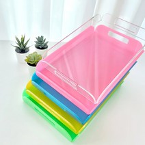 컬러 아크릴 트레이 5color 홈카페 방수 손잡이 사각쟁반 국내제작, 투명