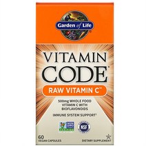 Garden of Life Vitamin Code RAW Vitamin C 가든오브라이프 비타민C 500mg 60 비건 캡슐, 1개, 60개