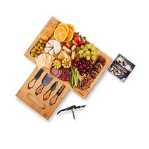 KraftHaus 대형 17x11 대나무 치즈 및 샤퀴테리 보드 세트 플래터와 액세서리 독특한 샤퀴트리 지속 가능한 완벽한 선물 집 온난화