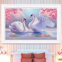 DIY 보석십자수 주문제작 보석비즈십자수 큐빅십자수 결혼선물 집들이선물, 40x50, 백조
