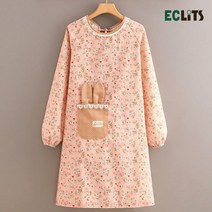 1+1 에클리츠 토끼 긴팔 앞치마 어린이집 앞치마 유치원 작업복 원피스, 핑크+핑크
