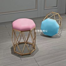 북유럽 모던 화장대스툴 화장대의자 감성의자 고품 럭셔리 고급 의자, 라이트 블루 벨벳 + 블랙 팔각형 의자