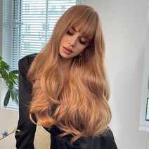 Long Brown Wigs with Bangs Wave Synthetic Wigs for Women, Lc8010, 하나