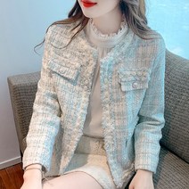 트위드자켓 핑크 트위트 셋업 노카라 크롭 울 자켓 빅사이즈 봄 작은 향기로운 트위드 짧은 코트 여성 가을 ​​겨울 의류 2023 새로운 하이 엔드 숙녀 탑 숙녀