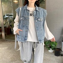 청조끼 베스트 데님 여성 여자 조끼 패션 의류 레트로 봄 신제품 느슨한 캐주얼 탑