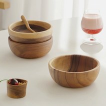 아카시아 우드볼 샐러드 시리얼 디저트 보울, S 사이즈, 4개 세트