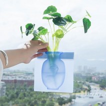 벽에 붙이는 접착식 실리콘 꽃병 무타공 인테리어, 2벽부착화분-블루
