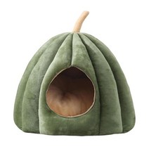 고양이숨숨집 고양이 침대 동굴 푹신한 커버 애완 동물 이동식 세탁 쿠션 호박 모양 진정 부드러운 집, 01 Green