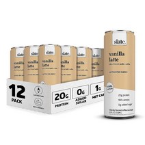 Slate 우유 고단백질 쉐이크 바닐라 라떼 단백질 20g 설탕 0g 카페인 175mg 락토스 프리 케토 천연 325ml11온스 12팩 USA 미국, 11.00 Fl Oz (Pack of 24), Vanilla Latte