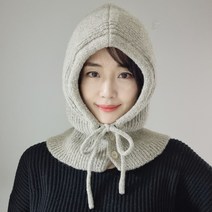 단추 울 니트 바라클라바 후드 넥워머 국산, 그레이