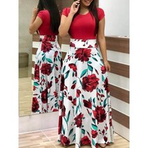 꽃 프린트 드레이프 캐쥬얼 긴팔 맥시 드레스 여성용 라운드넥 패치워크 Vestidos