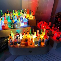이색 술집 홈 바 인테리어 특색 있는 술병 미니어처 개업 집들이 무드 조명 장식 소품 선물, 충전+4색 컬러+라운드 받침+미니어처 50개, 세트