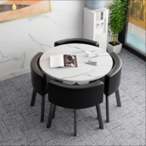 4인 테이블 셋트 세트 원형 패브릭 카페 미용실 휴게실 사각 학원 의자 세트 식탁 인테리어, 블랙 가죽 의자_E