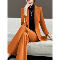 가이아 여성 오렌지색 정장 세트 오피스룩 출근룩 바지정장 자켓 기본핏_2009