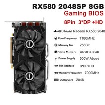 RX580 2048SP 그래픽 카드 GDDR5 8GB 256Bit 게임용 비디오 AMD Radeon RX 580 PCIE PCI-E 3.0 2 * DP HD 슬롯 PC 마이닝 GP, CHINA_Gaming BIOS 2