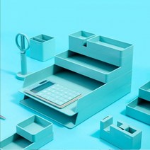 dc1 DELI 델리 누사인 오거나이저 문서정리 2단 트레이 펜접시 수납함 U몰, 블루(NS001)