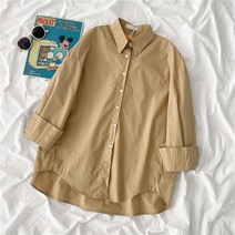 Lizziery 봄가을 긴팔루즈핏 솔리드 셔츠