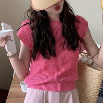 아이엠몽 여성용 튜리 숏소매 여름 그물 니트 반팔 티셔츠