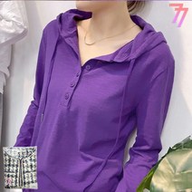 77우먼스 여성 코라후드티 4컬러 후드 긴팔 티셔츠 면화 단추 무지 단색 캐주얼 코디 코라 후드티 데일리룩 이월 이월상품 [리현커머스]
