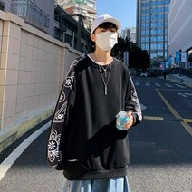 꽃무늬 맨투맨 티셔츠 4XL 오버핏 보세 빅사이즈 박스티 힙합 남자 뚱뚱한 쇼핑몰 사이트 코디 남친룩 긴팔
