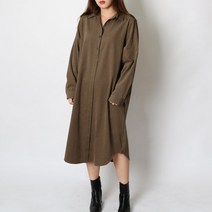 빅걸스토리 여성용 빅사이즈 반오픈 심플 롱 셔츠원피스