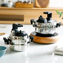 소댕 국산 통3중 스텐 압력 밥솥 2size - 인덕션 가능 압력솥, 통3중 압력솥 1L+대나무 받침세트