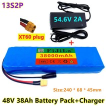 전동킥보드 배터리 48V 38Ah 13S2P 18650 팩 1000W 고전력 54.6V 38000mAh Ebike 전기 자전거 BMS 충전기 XT60