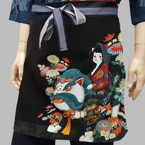 Gudaform 허리앞치마 / 일식 디자인 유니폼 앞치마, GAP-0201-네코게이샤 블랙