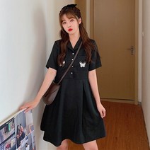 블랙브이넥원피스 빅사이즈 200 근 사과아이폰 형 몸매 슬림핏 뱃살커버 홍콩무드 소흑 여성 2631004277